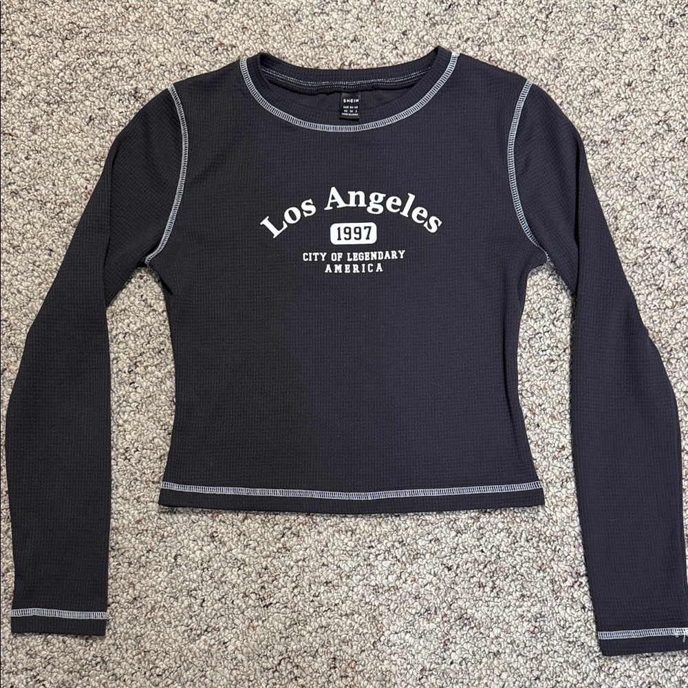SHEIN Black Long Sleeve Tee with White Print